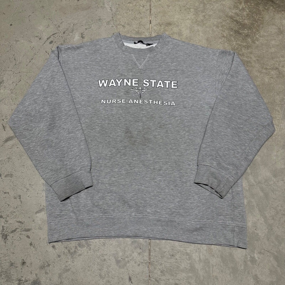 Vintage Wayne State University Crewneck Sweatshirt Size XL Gray Nurse Anesthesia
